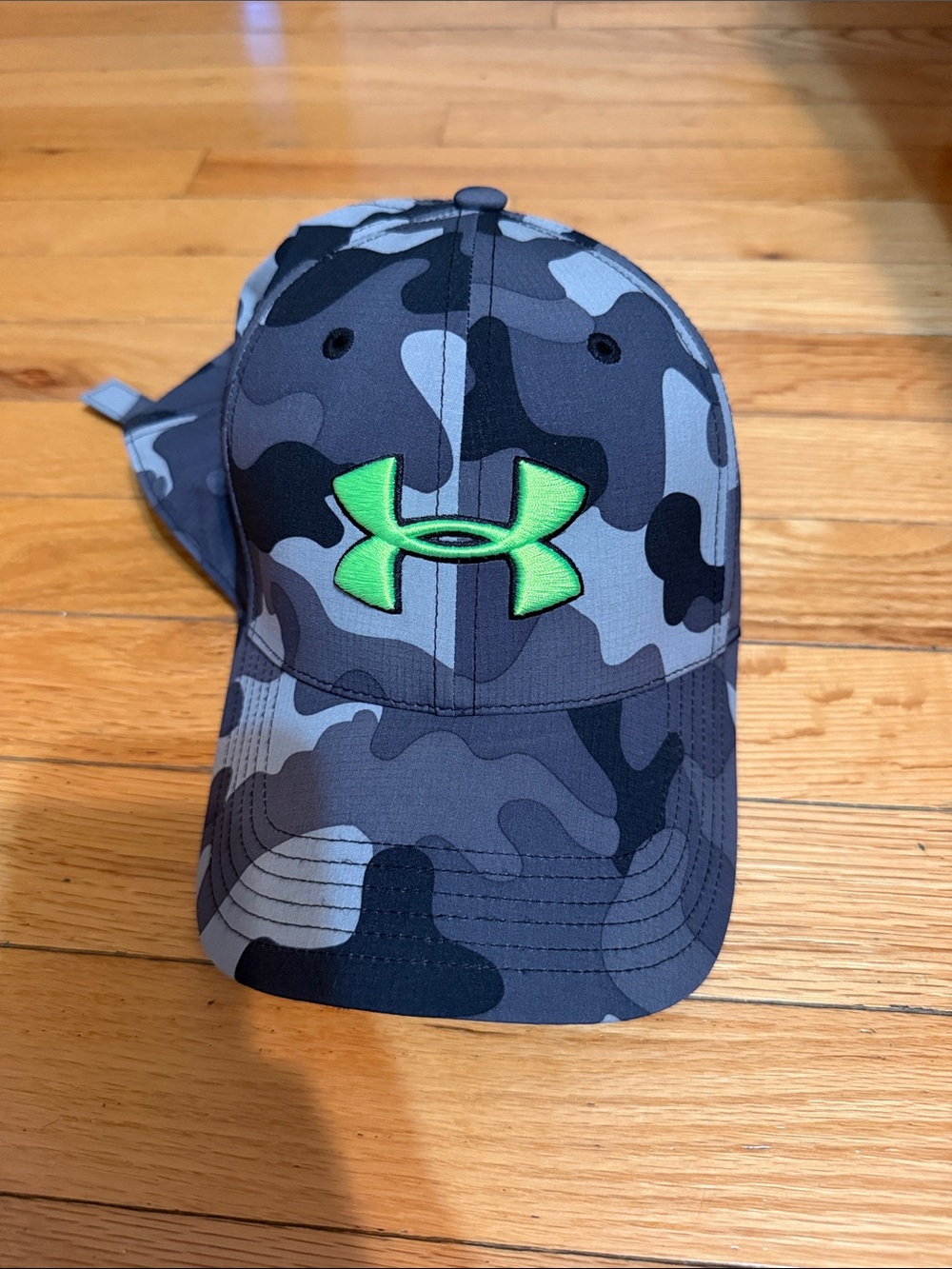 Under Armour Kids Gray Camo Hat with Neon Green Logo